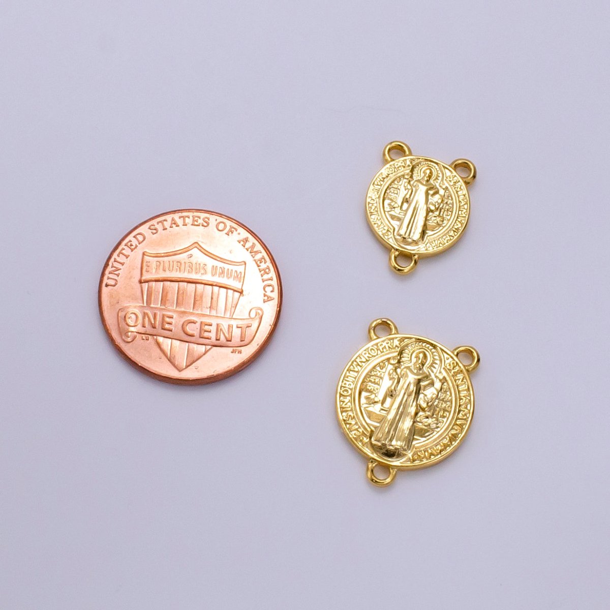 14K Gold Filled 11mm, 14mm Saint Benedict Round Triple Loop Connector | G843