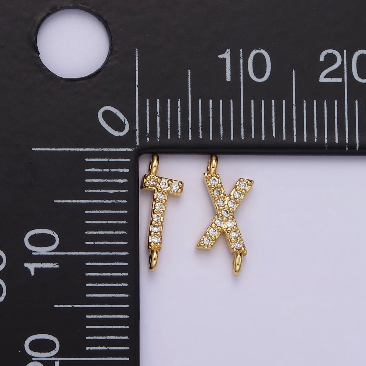 14K Gold Filled 11mm A-Z Initial Letter Alphabet Micro Paved CZ Personalized Sideways Connector | A-A1002-A-A1014