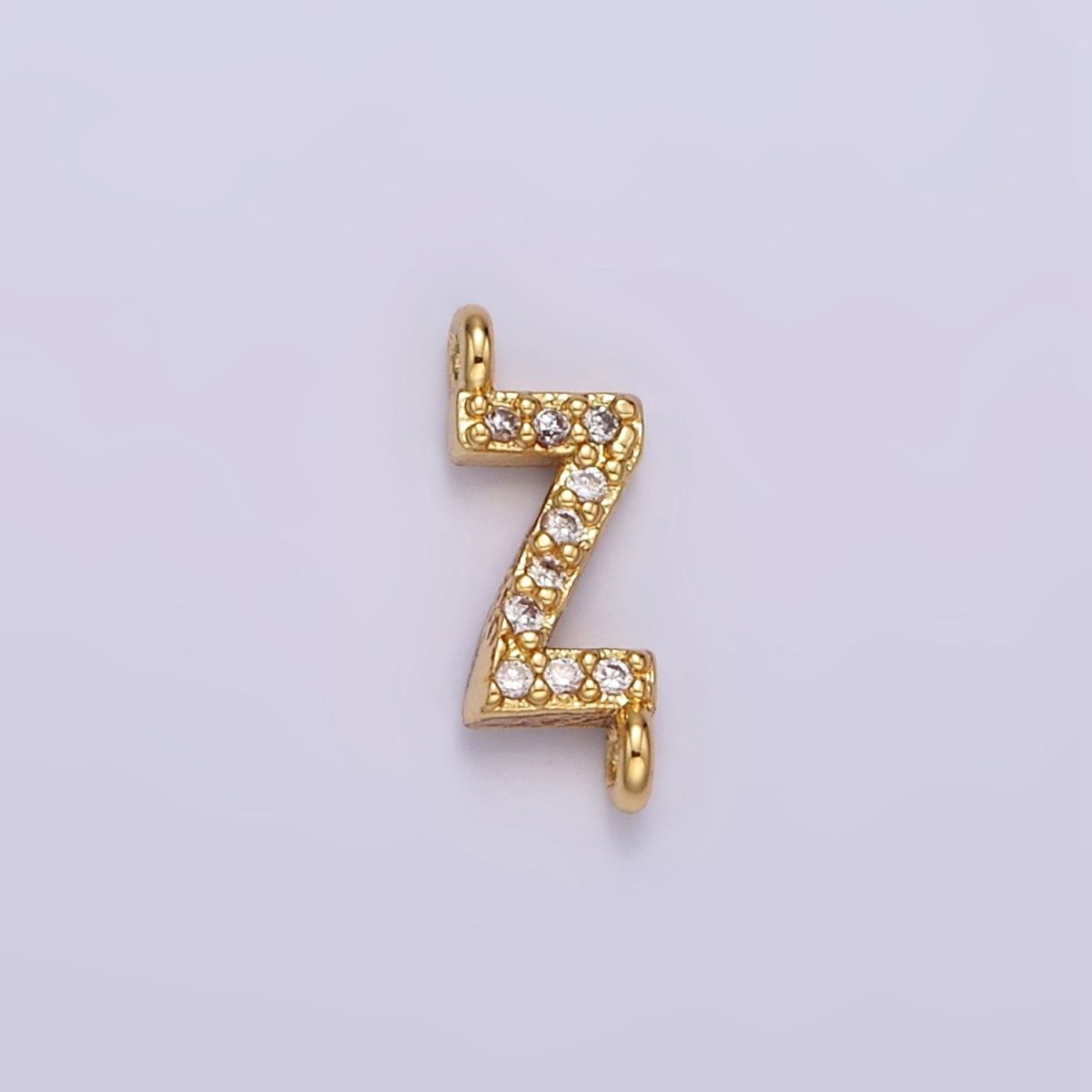 14K Gold Filled 11mm A-Z Initial Letter Alphabet Micro Paved CZ Personalized Sideways Connector | A-A1002-A-A1014