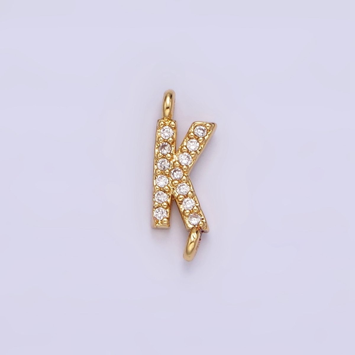 14K Gold Filled 11mm A-Z Initial Letter Alphabet Micro Paved CZ Personalized Sideways Connector | A-A1002-A-A1014