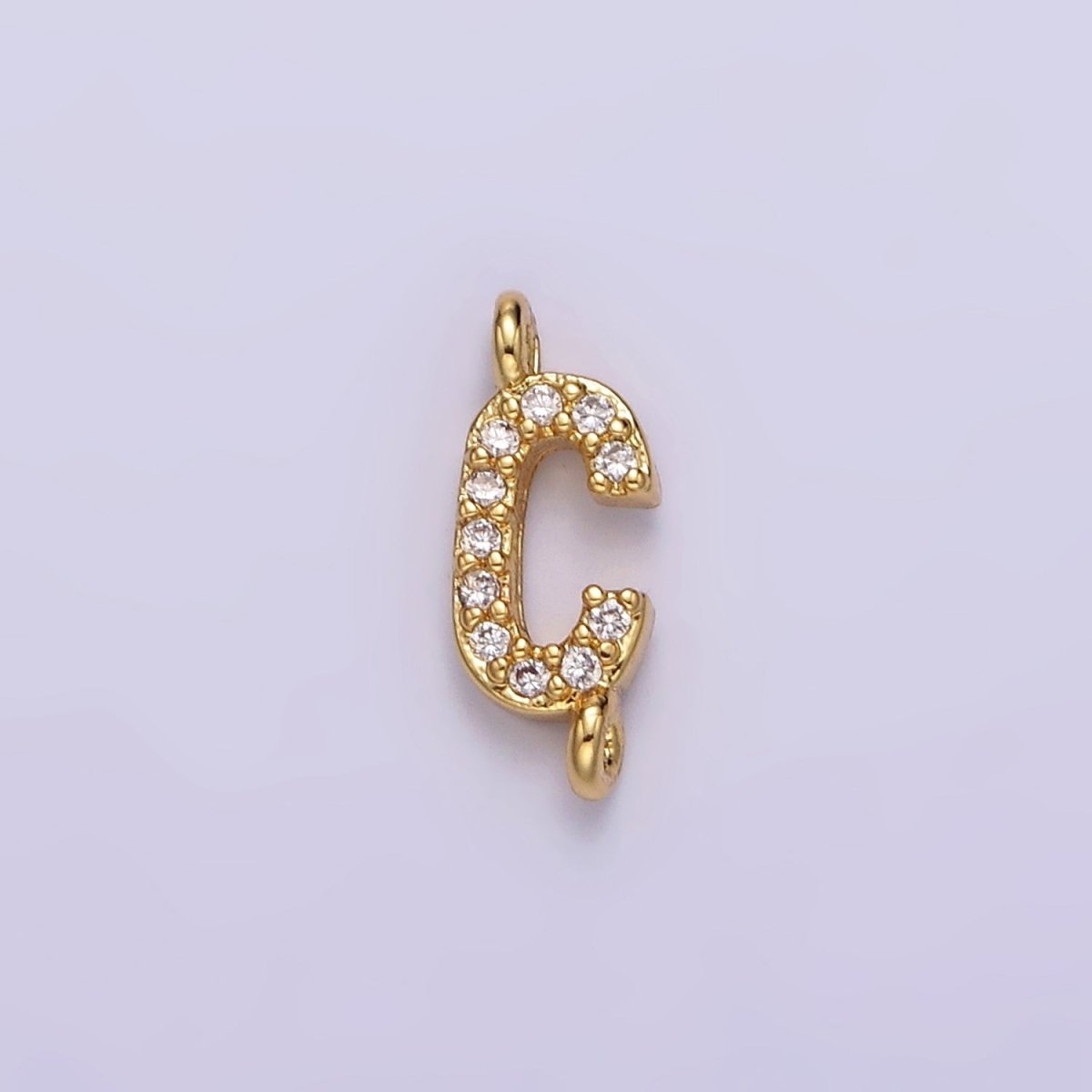 14K Gold Filled 11mm A-Z Initial Letter Alphabet Micro Paved CZ Personalized Sideways Connector | A-A1002-A-A1014