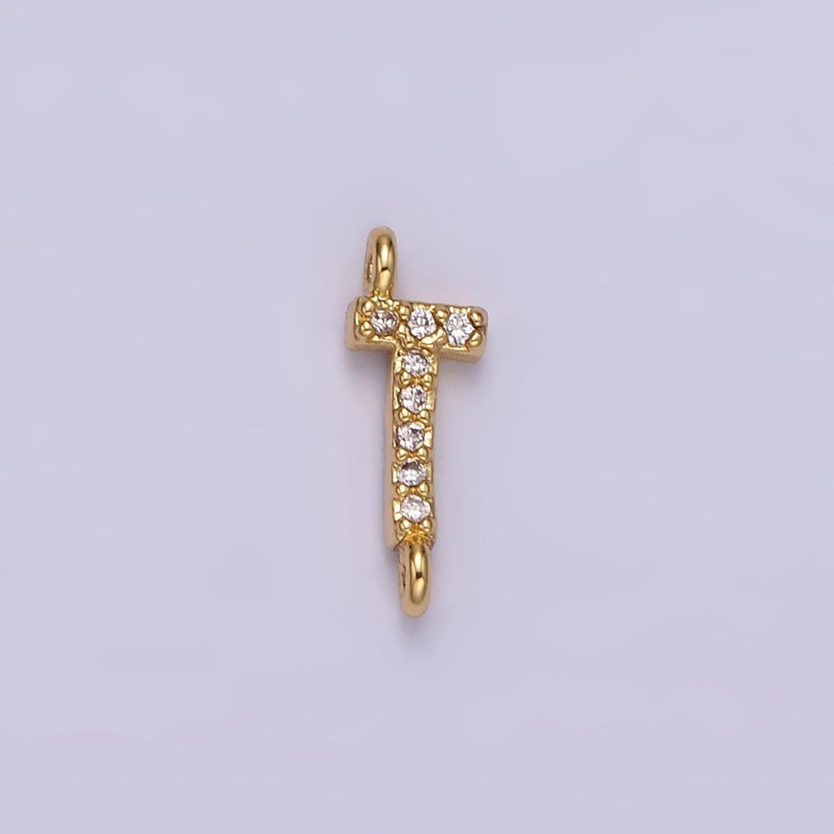 14K Gold Filled 11mm A-Z Initial Letter Alphabet Micro Paved CZ Personalized Sideways Connector | A-A1002-A-A1014