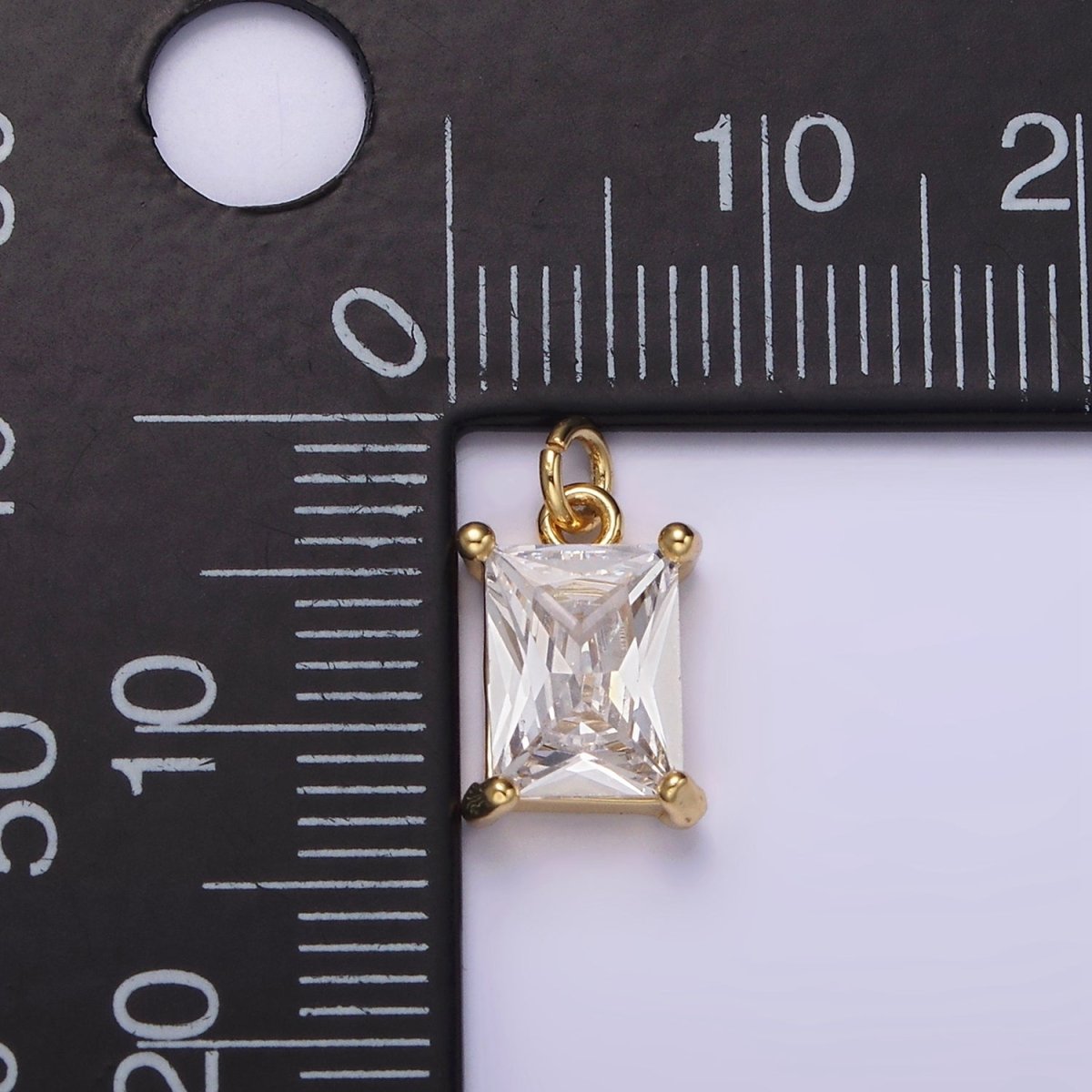 14K Gold Filled 11mm Clear Baguette CZ Minimalist Charm | AG269 - DLUXCA