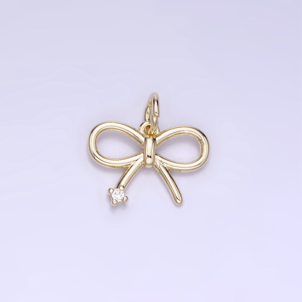 14k Gold Filled 11mm Mini Bow Ribbon CZ Charm | AG662 - DLUXCA