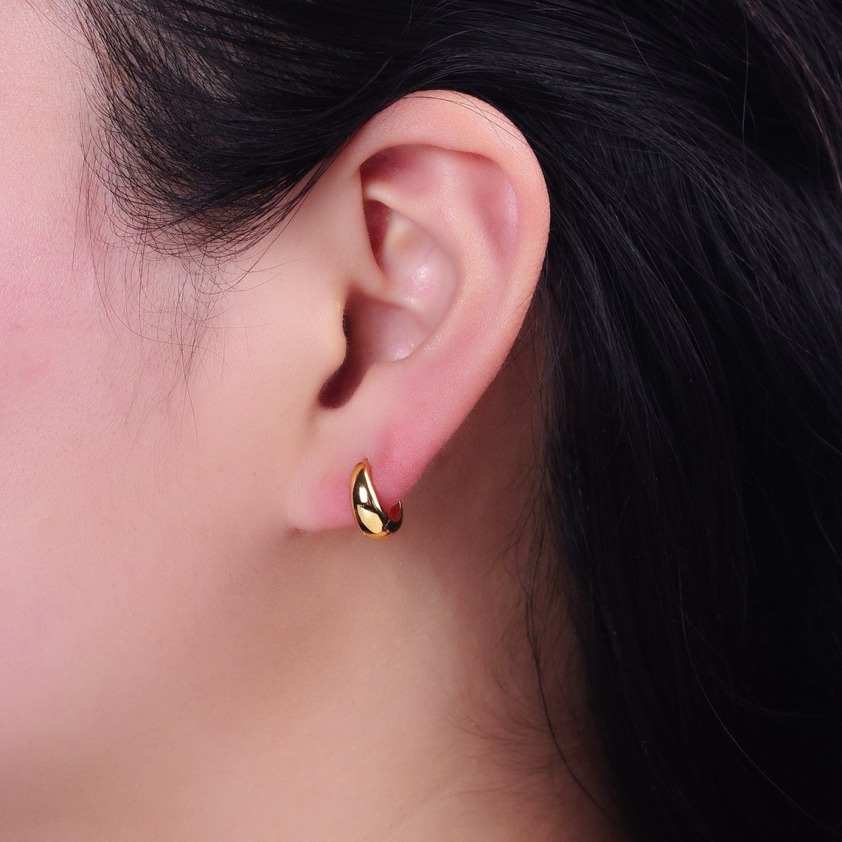 14K Gold Filled 11mm Mini Round Dome Cartilage Huggie Earrings | AD1372 - DLUXCA
