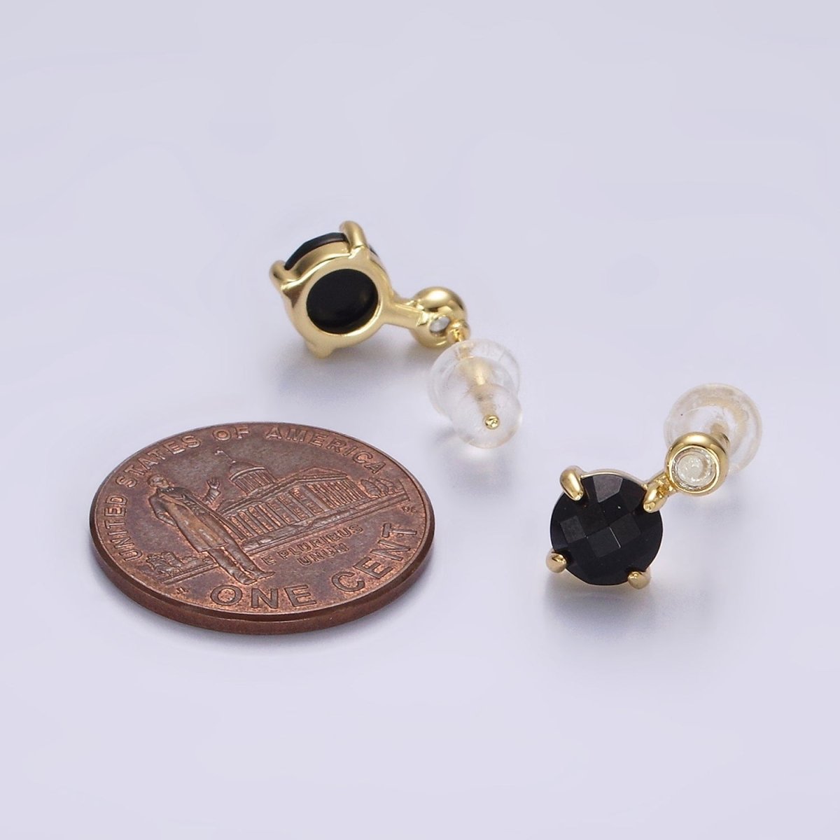 14K Gold Filled 11mm Tiger Eye, Black Agate Multifaceted Round CZ Drop Stud Earrings | V-046 ,  V-048