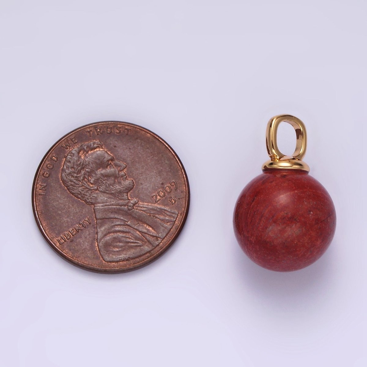 14K Gold Filled 12.5mm Red Jasper Round Sphere Ball Gemstone Pendant | N1988 - DLUXCA