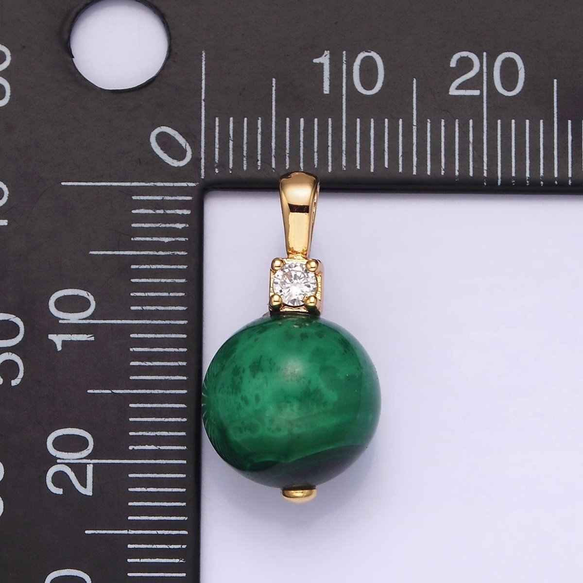 14K Gold Filled 12.5mm Round Malachite CZ Pendant | N1840
