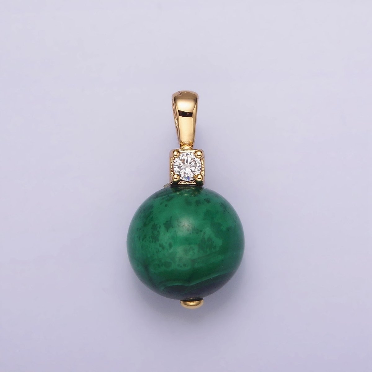 14K Gold Filled 12.5mm Round Malachite CZ Pendant | N1840
