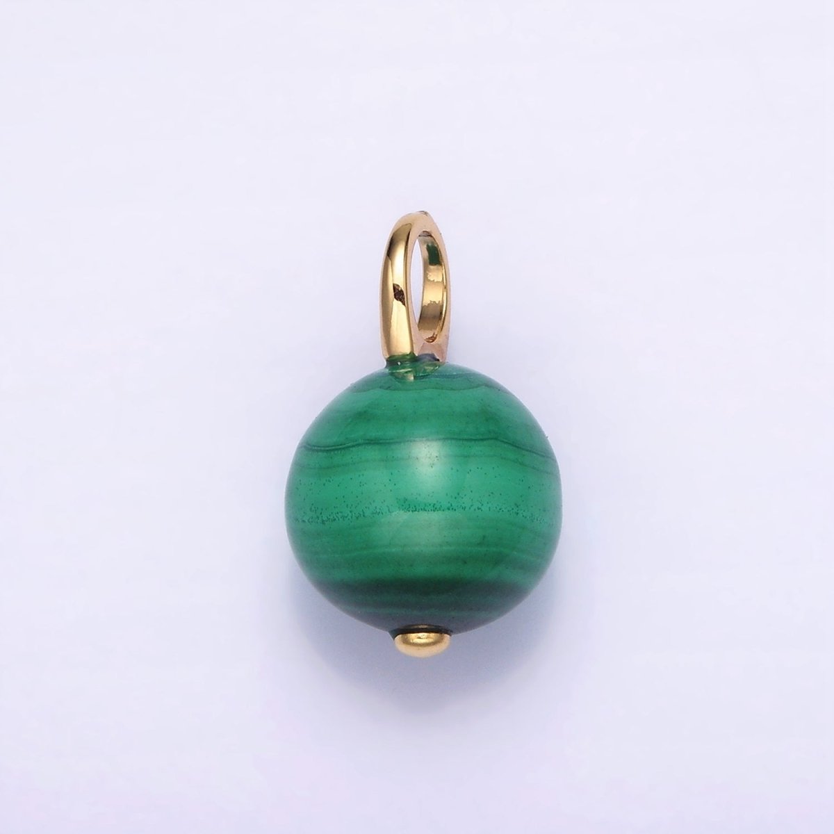 14K Gold Filled 12.5mm Round Sphere Ball Malachite Drop Earring Pendant | N1841 - DLUXCA