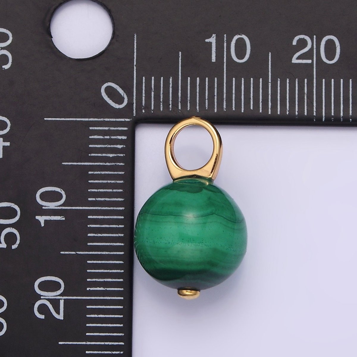 14K Gold Filled 12.5mm Round Sphere Ball Malachite Drop Earring Pendant | N1841 - DLUXCA