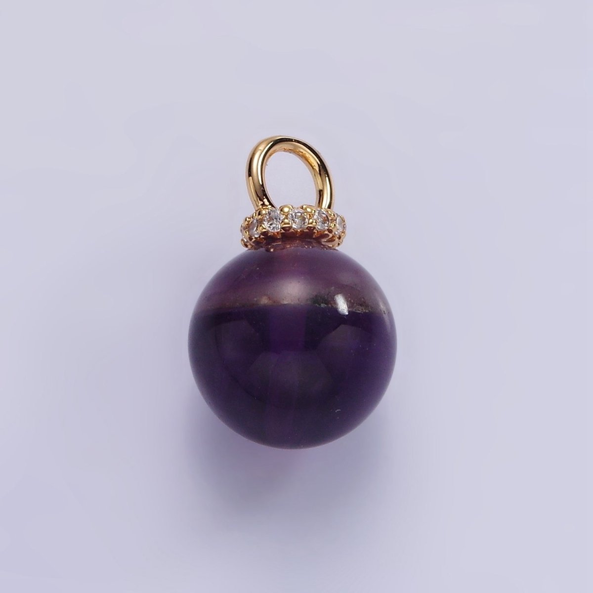 14K Gold Filled 12.5mm Round Sphere Ball Natural Gemstone Micro Paved CZ Drop Pendant | AC799 - AC804