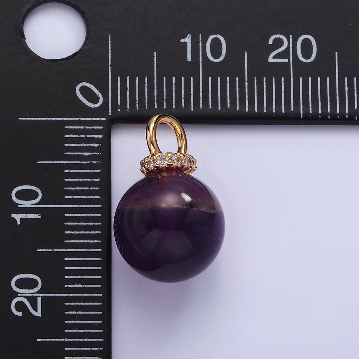 14K Gold Filled 12.5mm Round Sphere Ball Natural Gemstone Micro Paved CZ Drop Pendant | AC799 - AC804