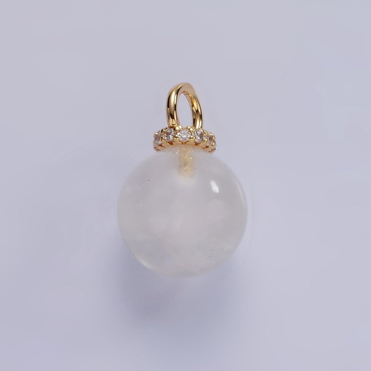 14K Gold Filled 12.5mm Round Sphere Ball Natural Gemstone Micro Paved CZ Drop Pendant | AC799 - AC804