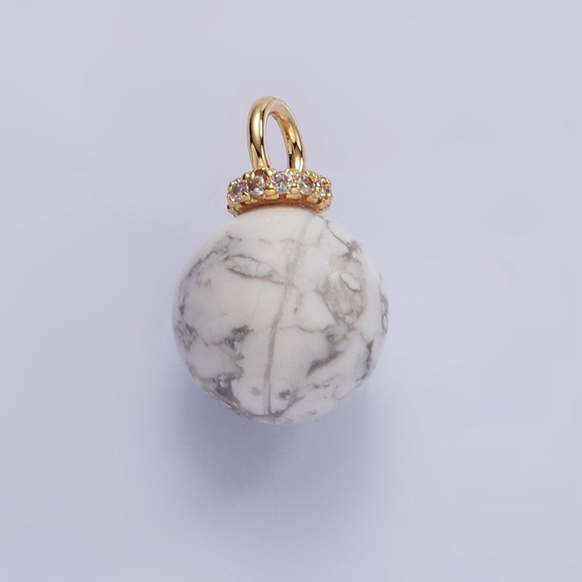 14K Gold Filled 12.5mm Round Sphere Ball Natural Gemstone Micro Paved CZ Drop Pendant | AC799 - AC804