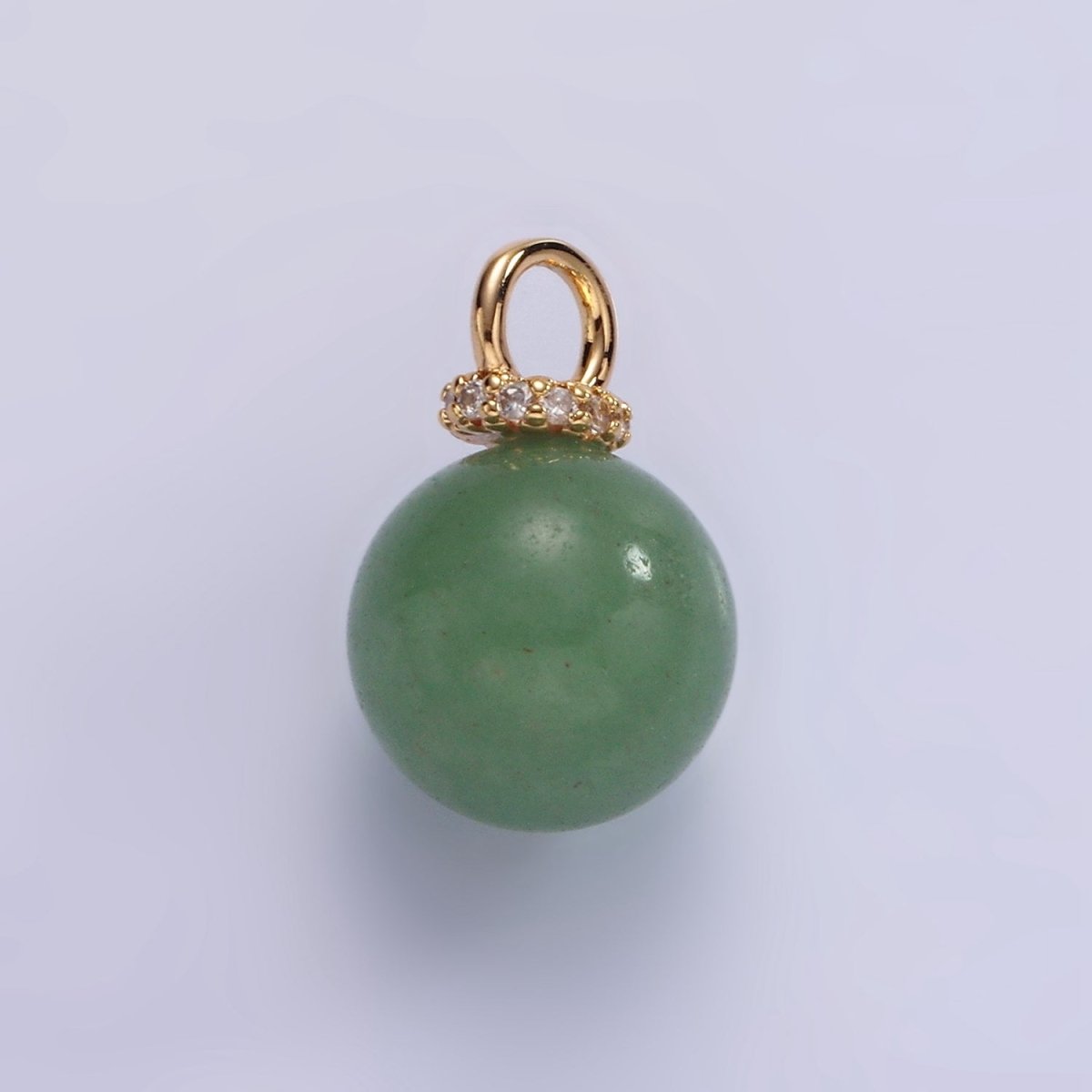14K Gold Filled 12.5mm Round Sphere Ball Natural Gemstone Micro Paved CZ Drop Pendant | AC799 - AC804