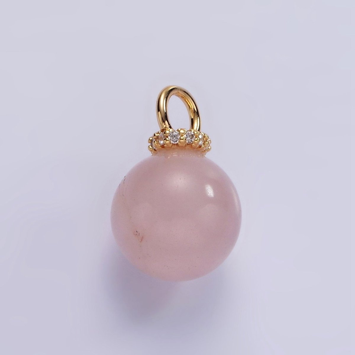 14K Gold Filled 12.5mm Round Sphere Ball Natural Gemstone Micro Paved CZ Drop Pendant | AC799 - AC804