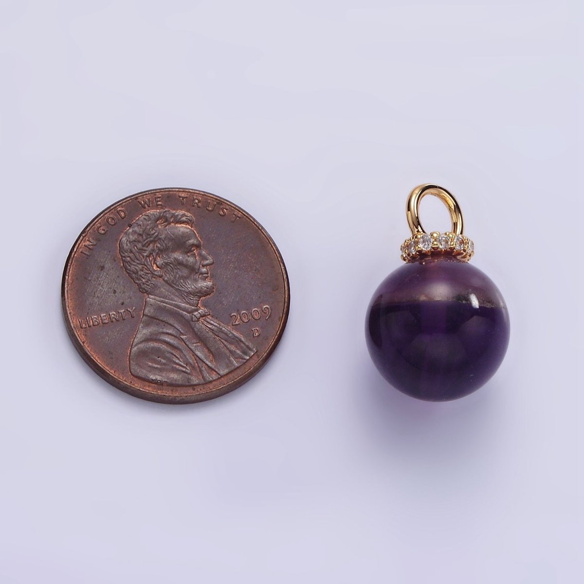14K Gold Filled 12.5mm Round Sphere Ball Natural Gemstone Micro Paved CZ Drop Pendant | AC799 - AC804