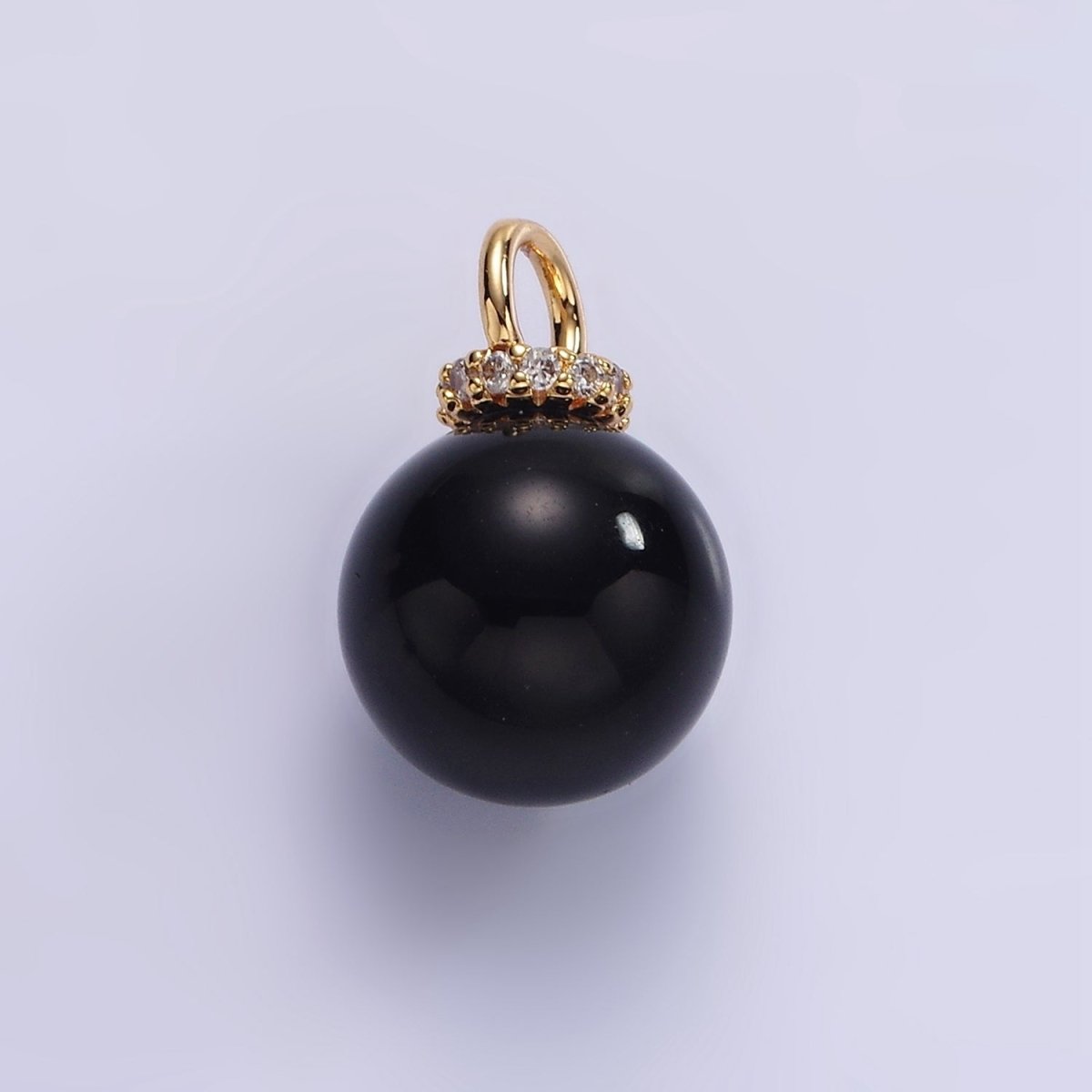 14K Gold Filled 12.5mm Round Sphere Ball Natural Gemstone Micro Paved CZ Drop Pendant | AC799 - AC804