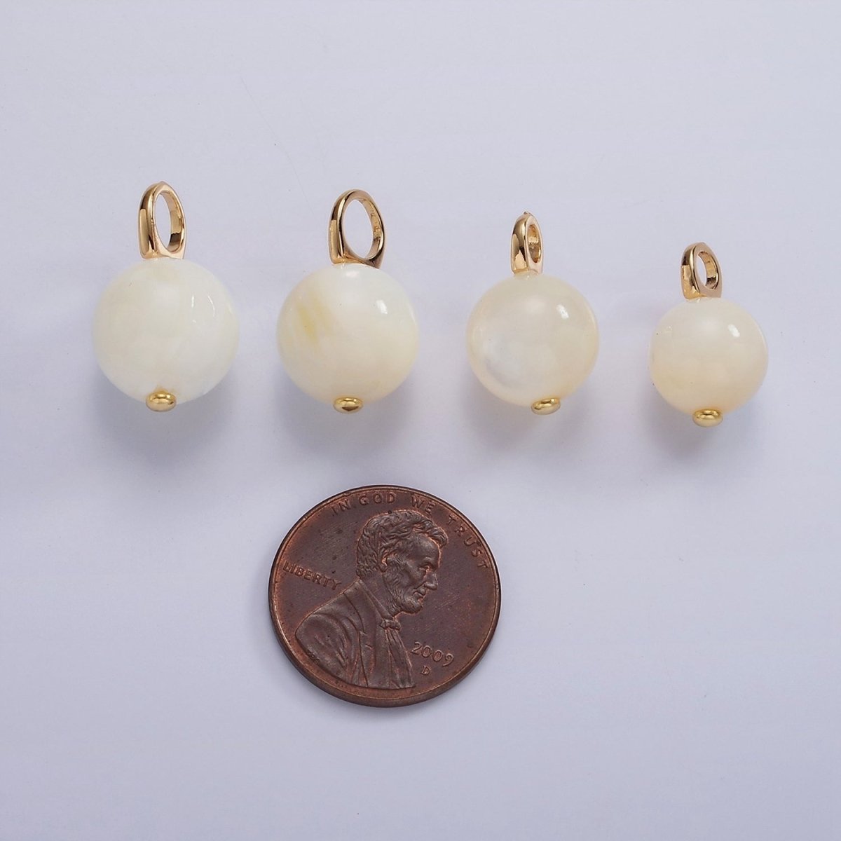 14K Gold Filled 12mm, 10mm Round White, Off-White Shell Pearl Drop Pendant | P1632 - P1635