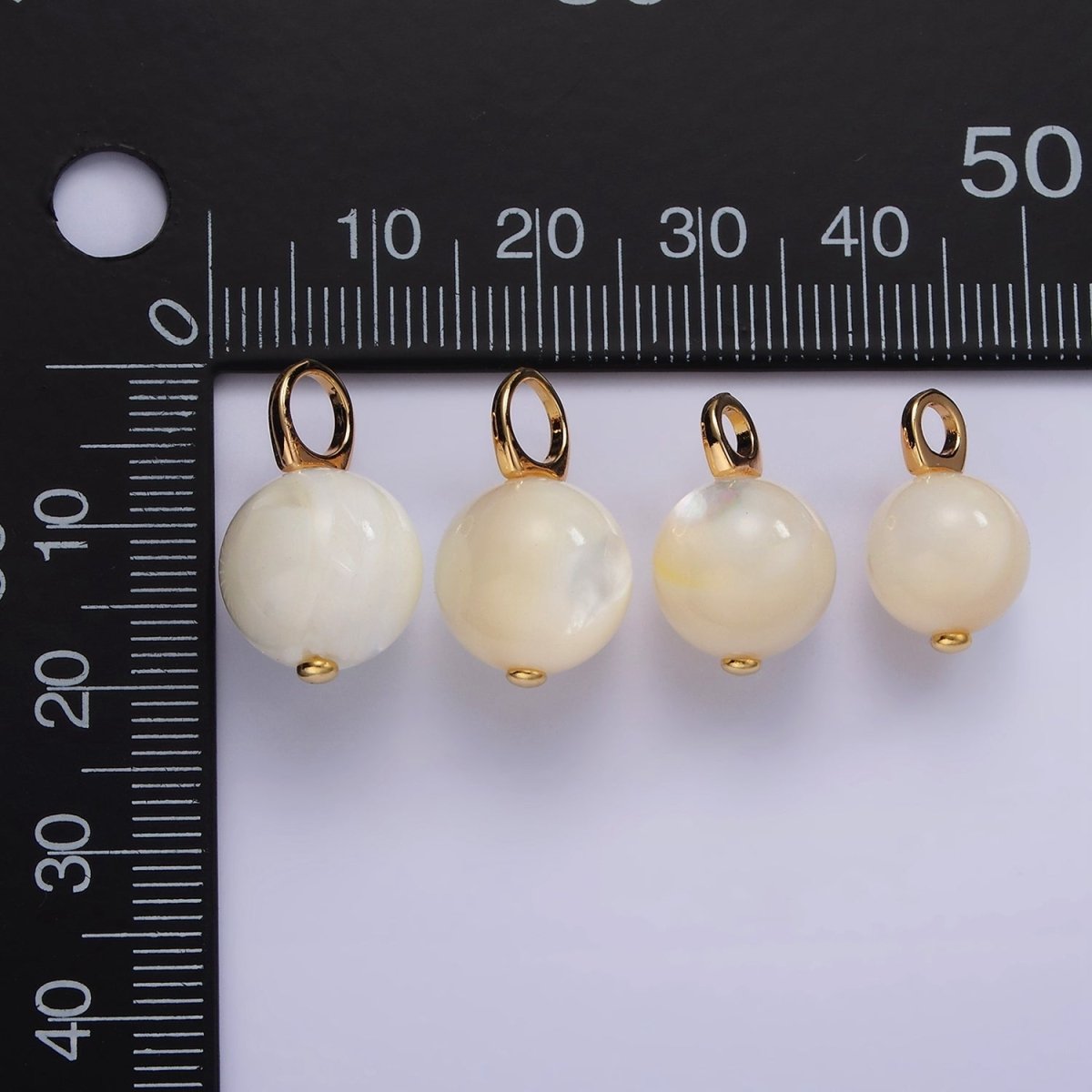 14K Gold Filled 12mm, 10mm Round White, Off-White Shell Pearl Drop Pendant | P1632 - P1635