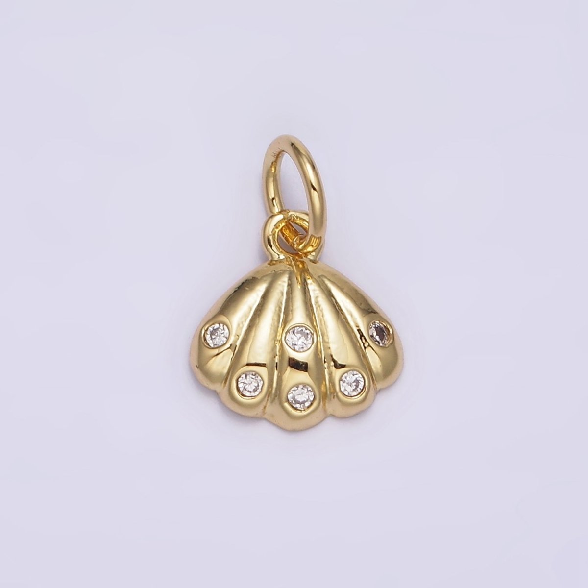 14K Gold Filled 12mm Clear CZ Dotted Sea Clam Shell Add-On Charm | N982 - DLUXCA