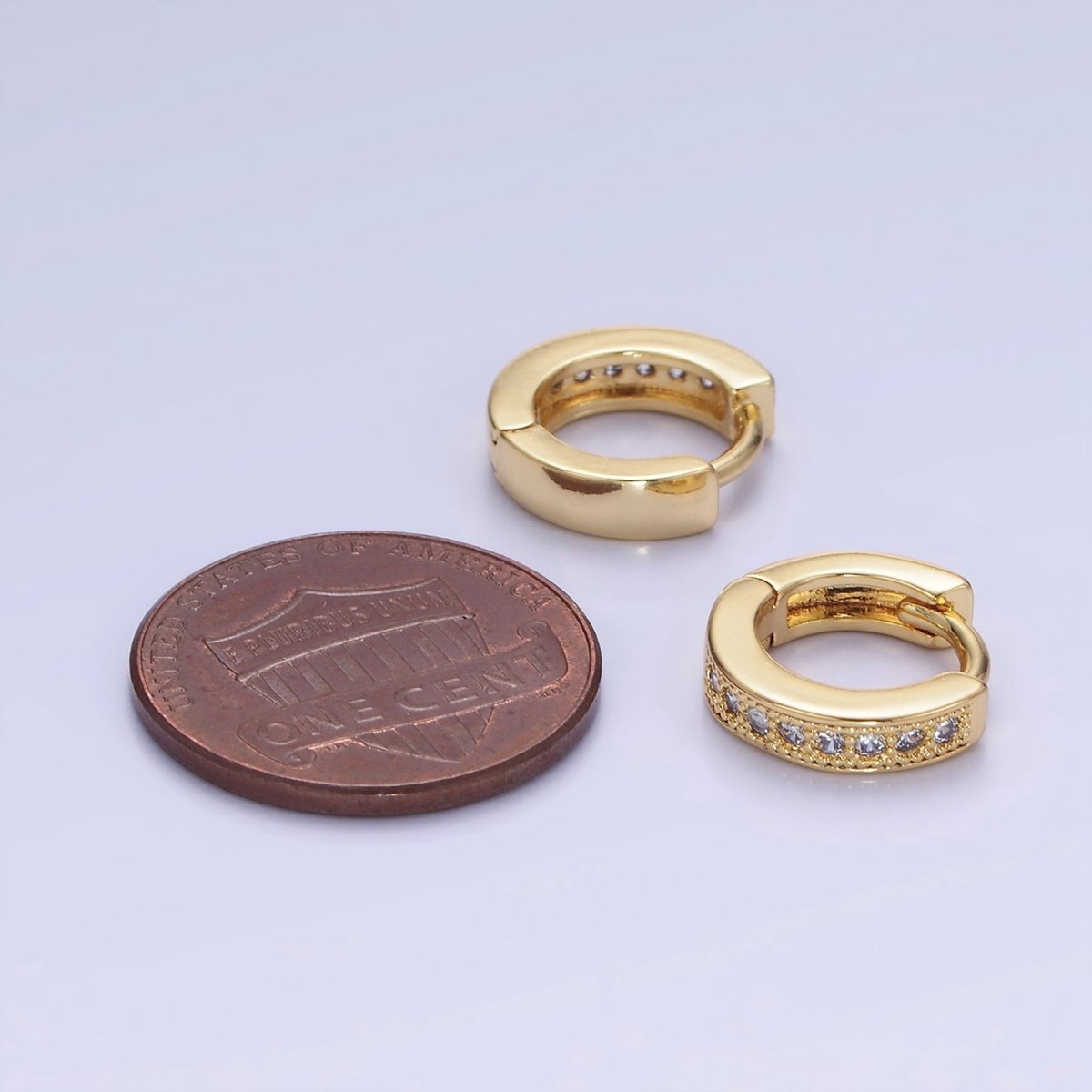 14K Gold Filled 12mm CZ Lined Cartilage Huggie Earrings in Gold & Silver | AB1362 AB1363