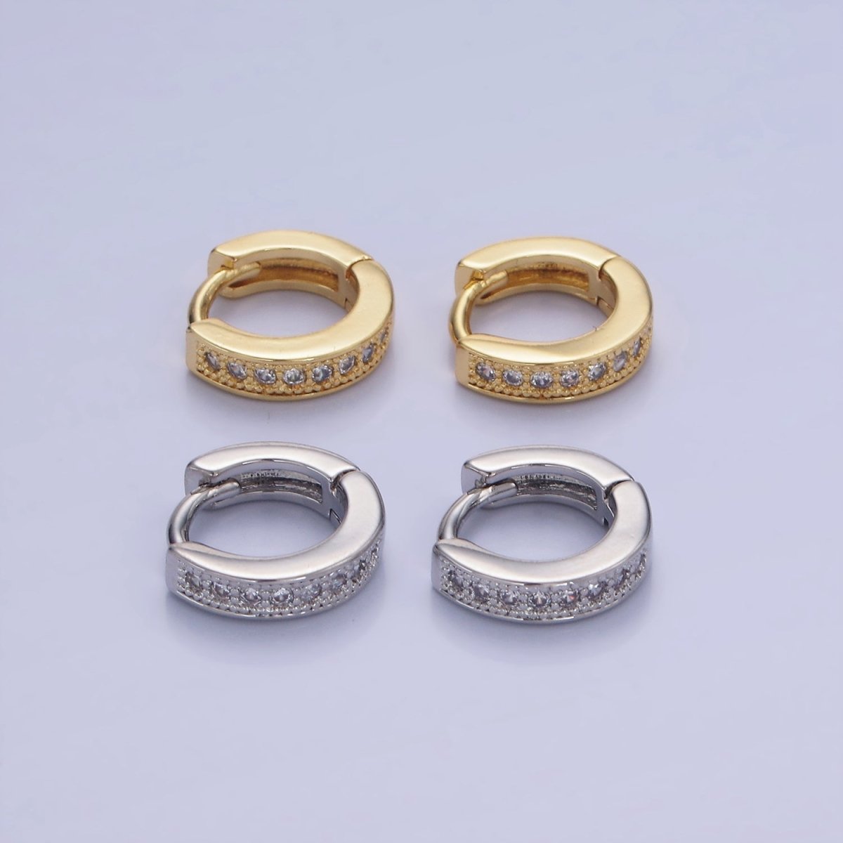 14K Gold Filled 12mm CZ Lined Cartilage Huggie Earrings in Gold & Silver | AB1362 AB1363
