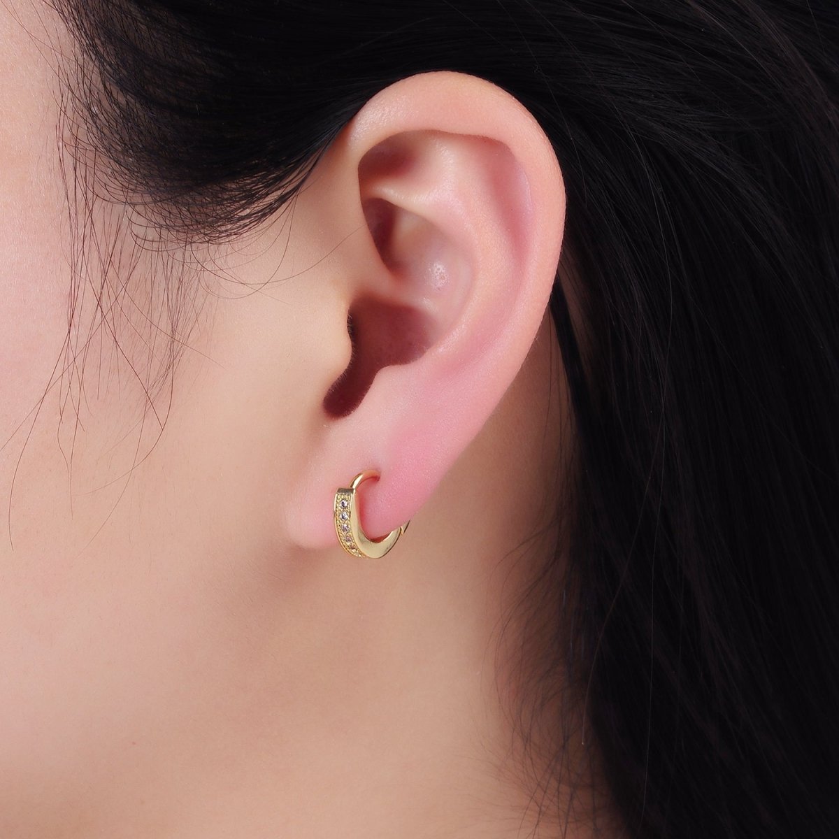 14K Gold Filled 12mm CZ Lined Cartilage Huggie Earrings in Gold & Silver | AB1362 AB1363