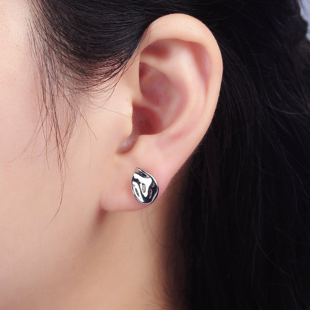 14K Gold Filled 12mm Hammered Teardrop Minimalist Stud Earrings in Gold & Silver | V475 V476