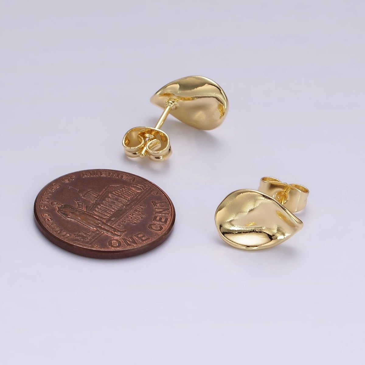 14K Gold Filled 12mm Hammered Teardrop Minimalist Stud Earrings in Gold & Silver | V475 V476