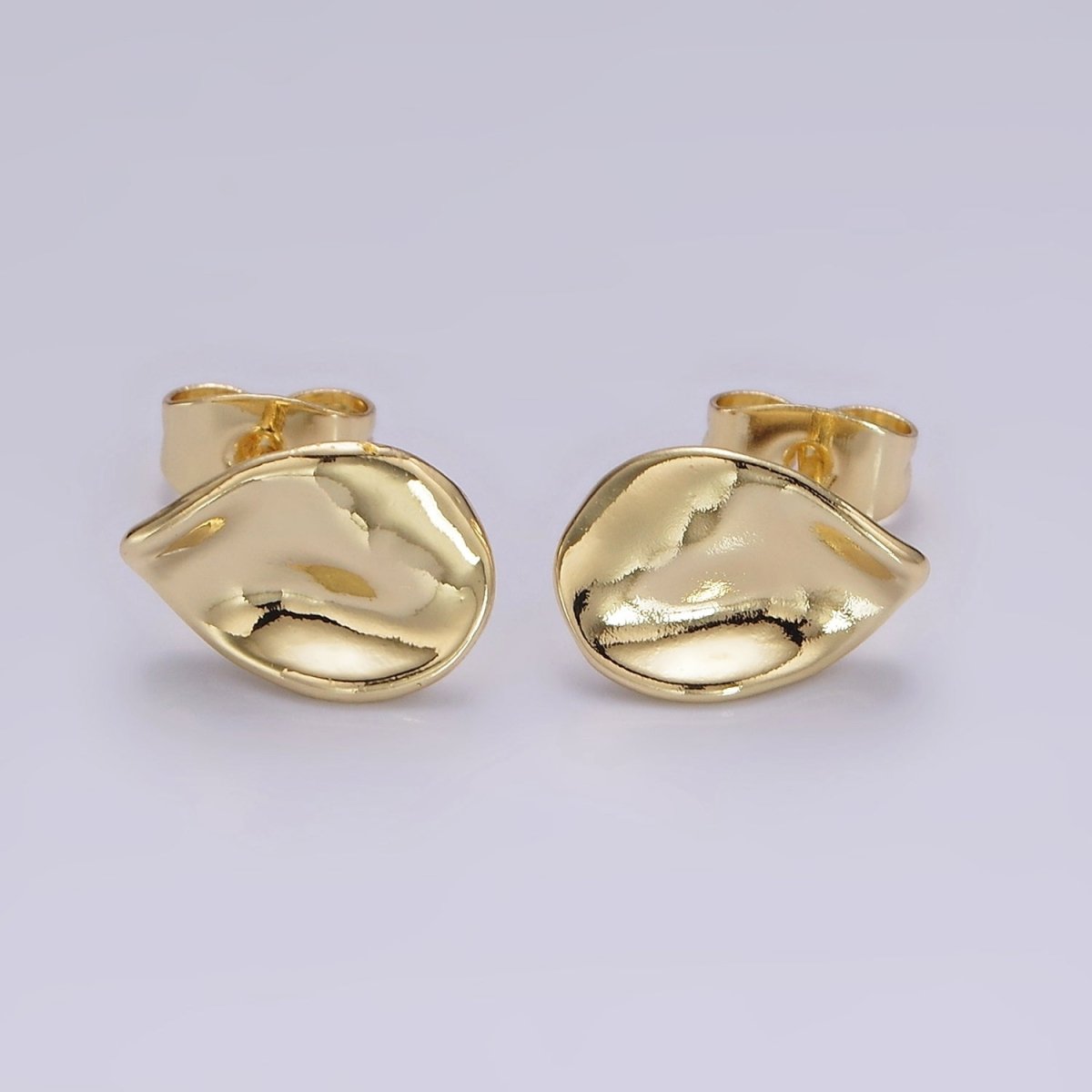 14K Gold Filled 12mm Hammered Teardrop Minimalist Stud Earrings in Gold & Silver | V475 V476