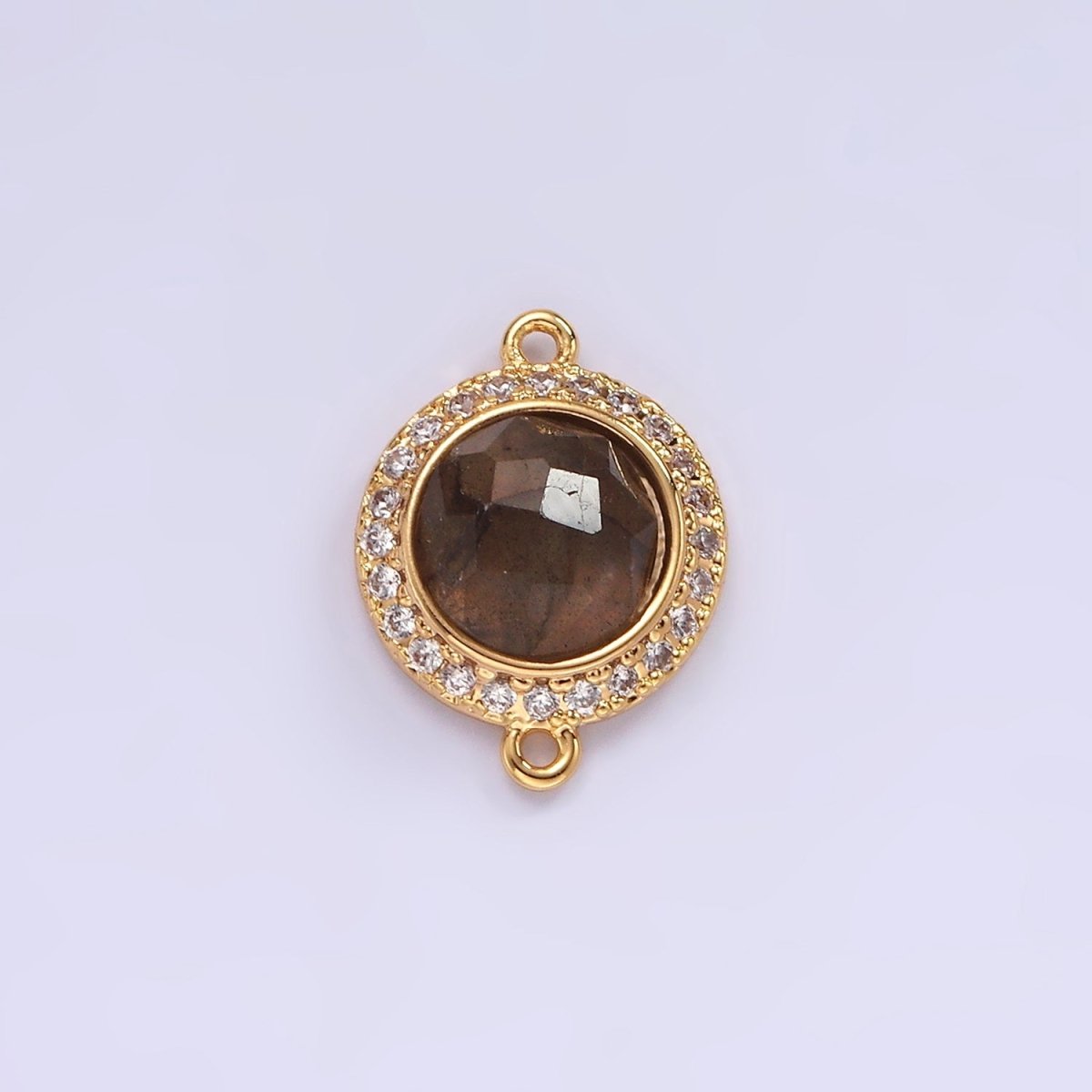 14K Gold Filled 12mm Multifaceted Natural Gemstone Micro Paved CZ Round Connector | G143 - G151