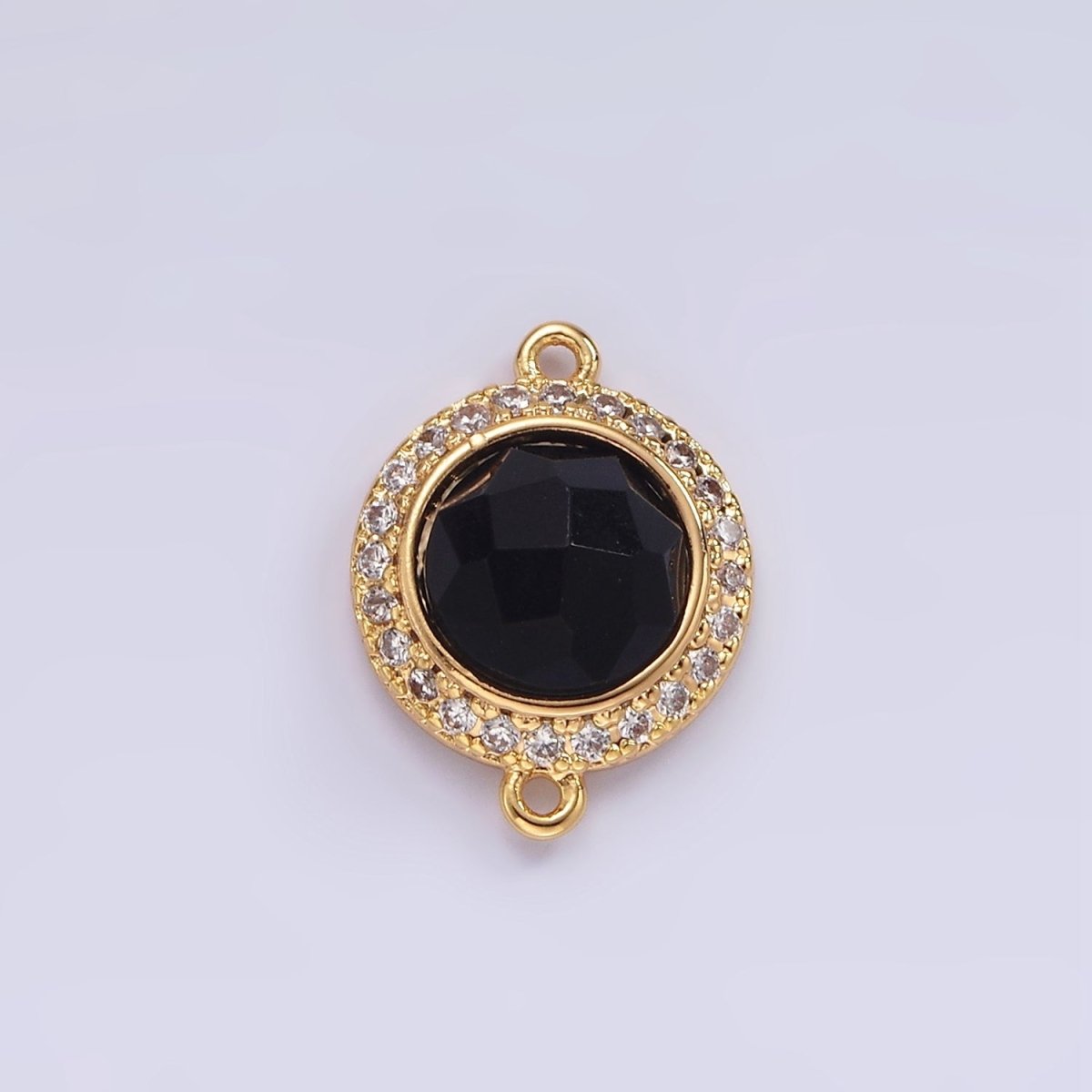 14K Gold Filled 12mm Multifaceted Natural Gemstone Micro Paved CZ Round Connector | G143 - G151