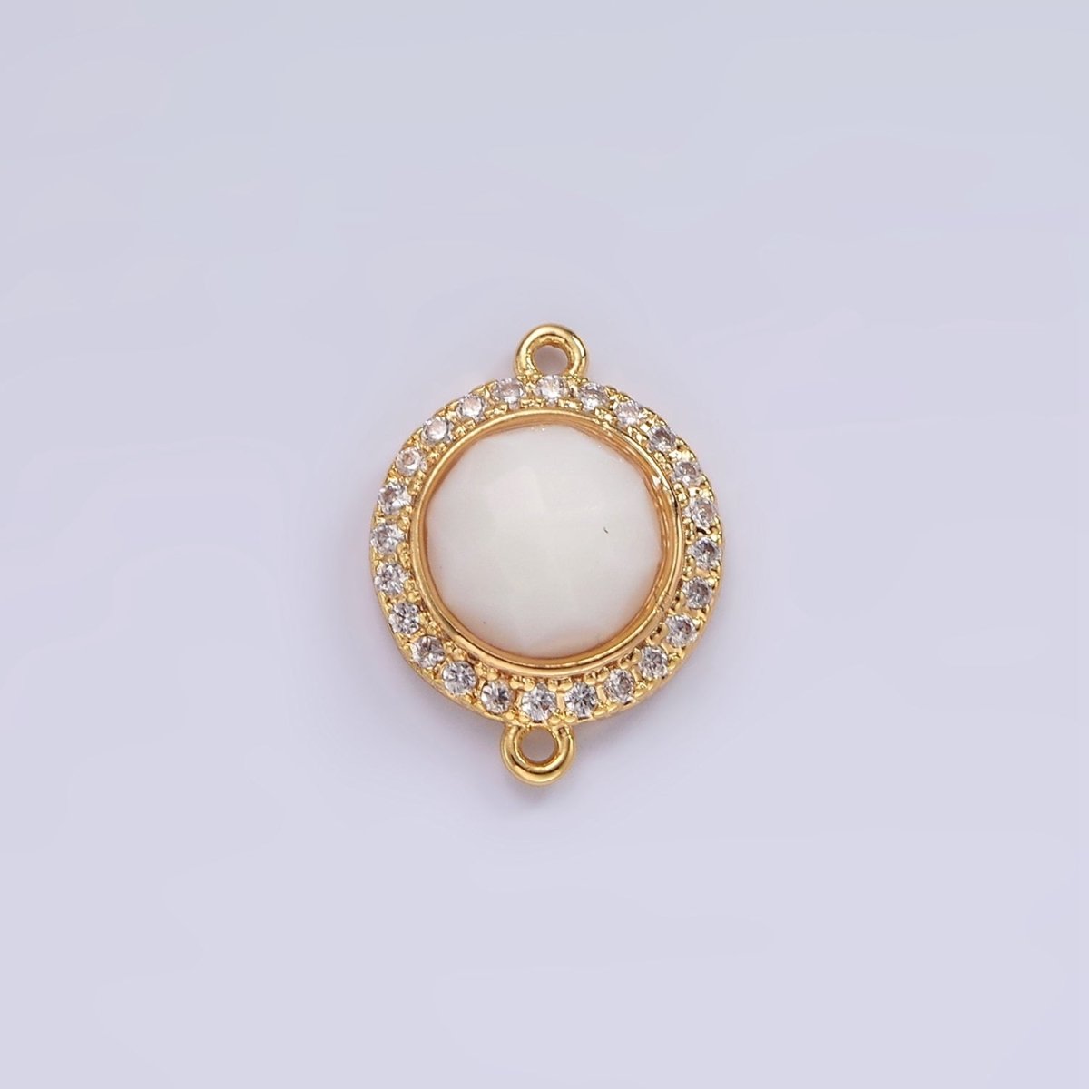 14K Gold Filled 12mm Multifaceted Natural Gemstone Micro Paved CZ Round Connector | G143 - G151