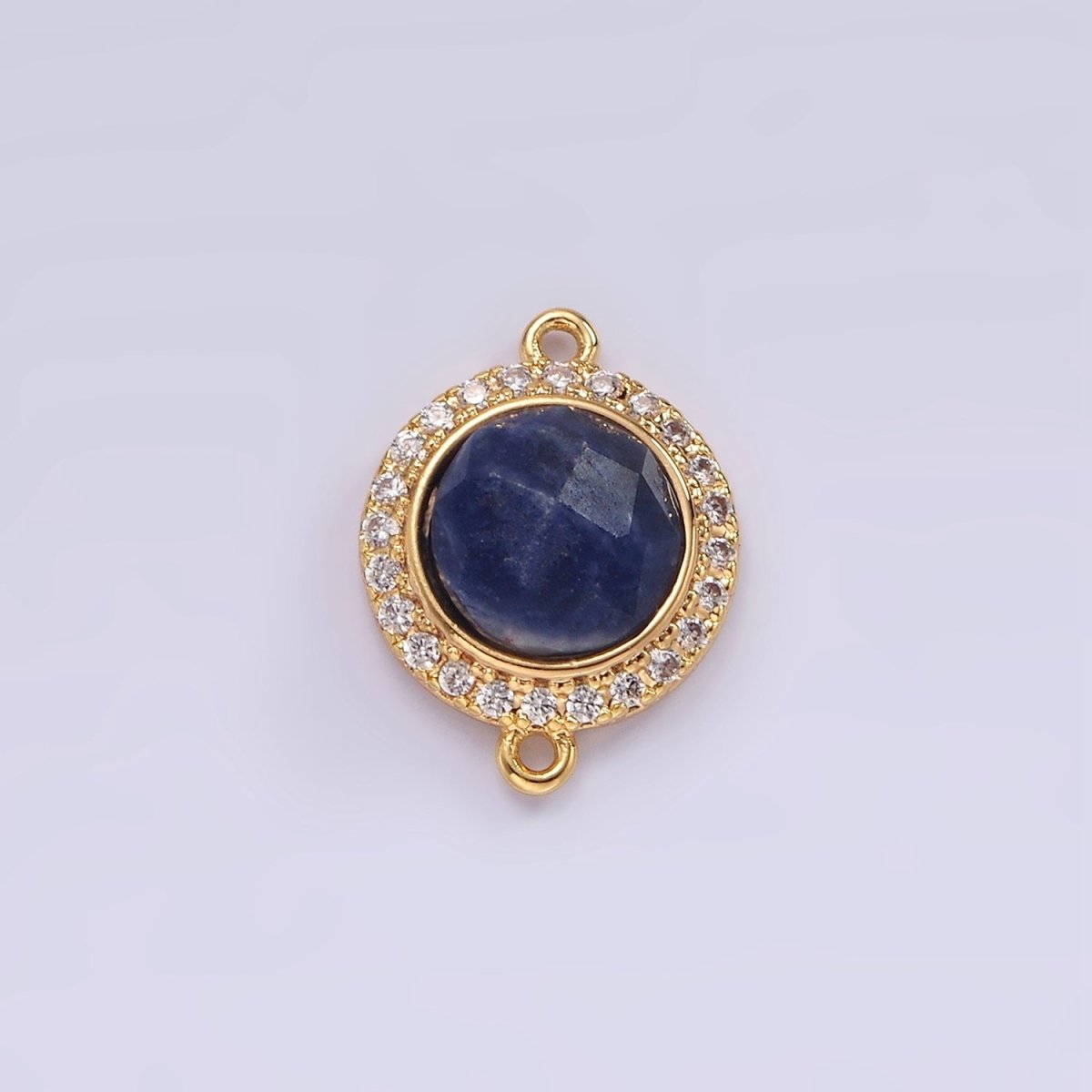 14K Gold Filled 12mm Multifaceted Natural Gemstone Micro Paved CZ Round Connector | G143 - G151