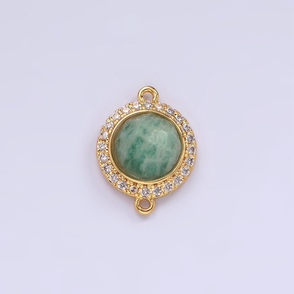14K Gold Filled 12mm Multifaceted Natural Gemstone Micro Paved CZ Round Connector | G143 - G151