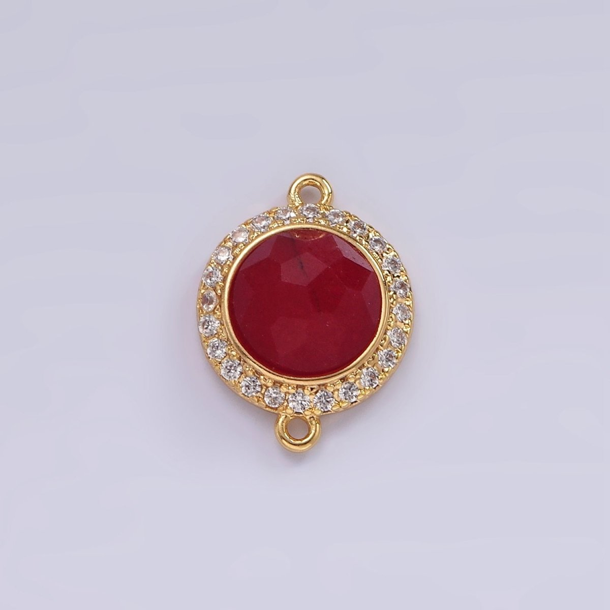 14K Gold Filled 12mm Multifaceted Natural Gemstone Micro Paved CZ Round Connector | G143 - G151