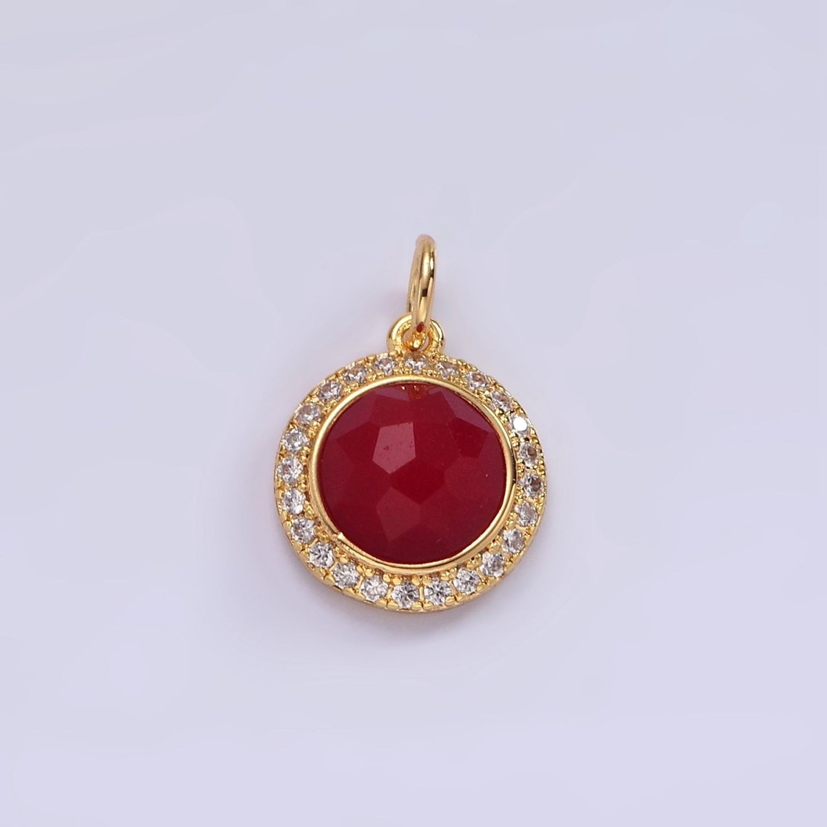 14K Gold Filled 12mm Natural Gemstone Multifaceted Micro Paved CZ Round Charm | AG462 - AG470