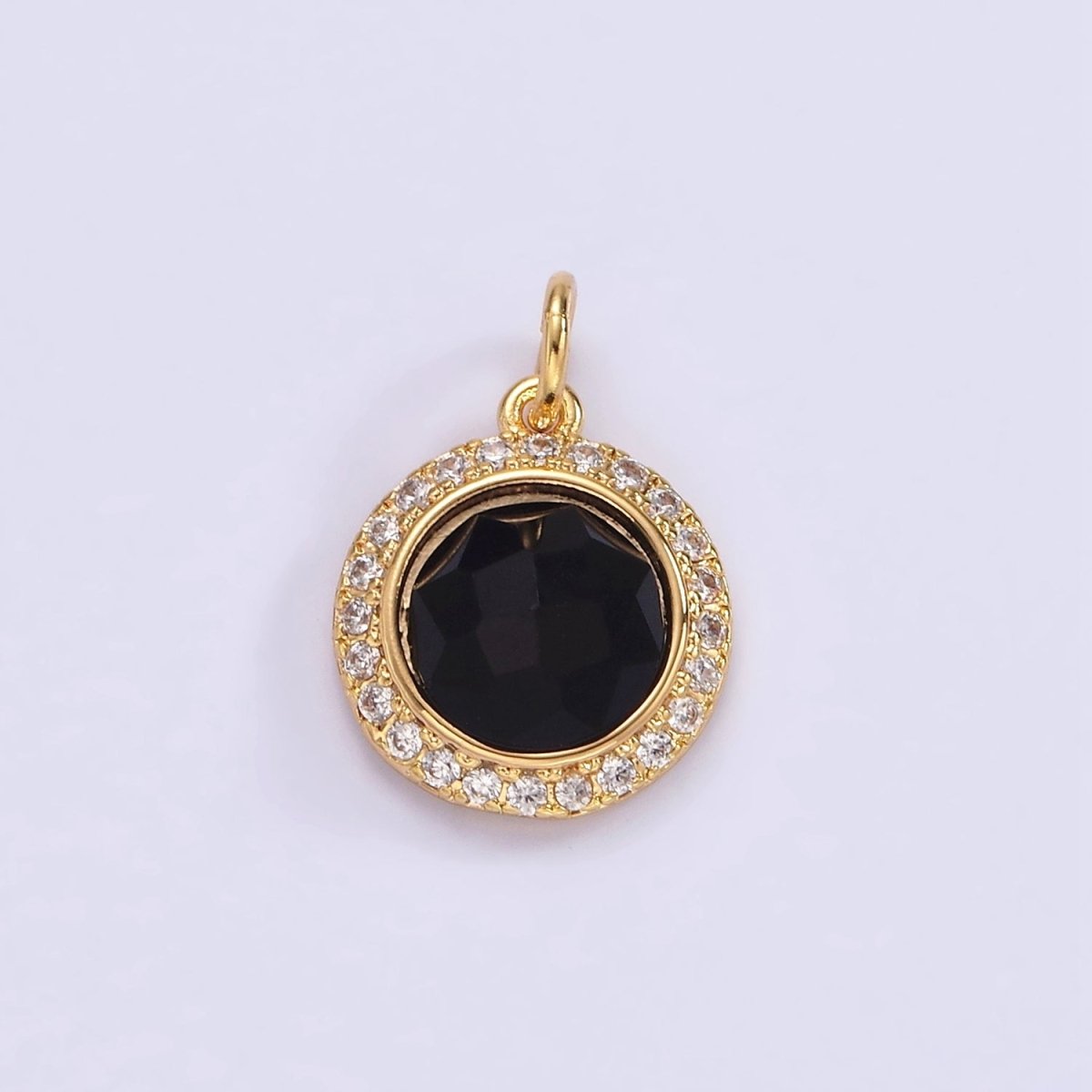 14K Gold Filled 12mm Natural Gemstone Multifaceted Micro Paved CZ Round Charm | AG462 - AG470