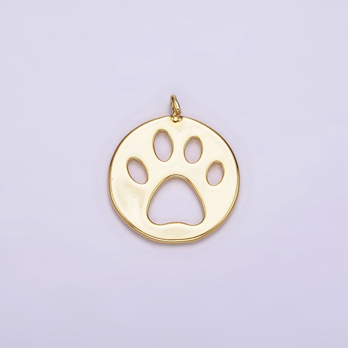 14K Gold Filled 12mm Pawprint Pet Animal Round Open Charm | AC-866 - DLUXCA