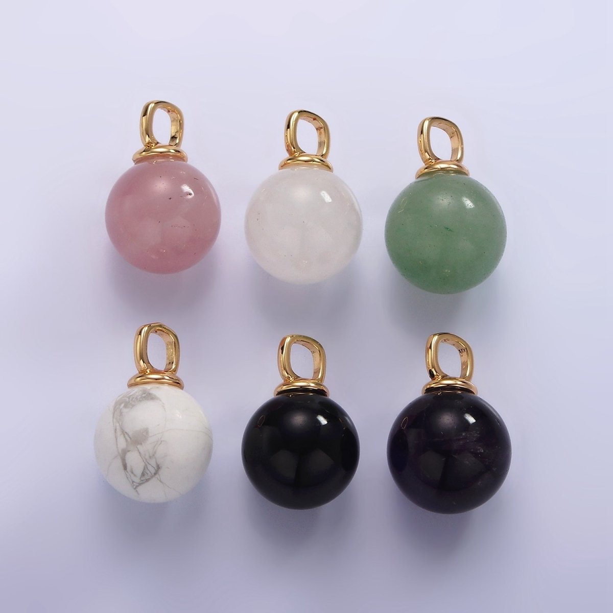 14K Gold Filled 12mm Round Sphere Ball Natural Gemstone Drop Pendant | AC808 - AC813