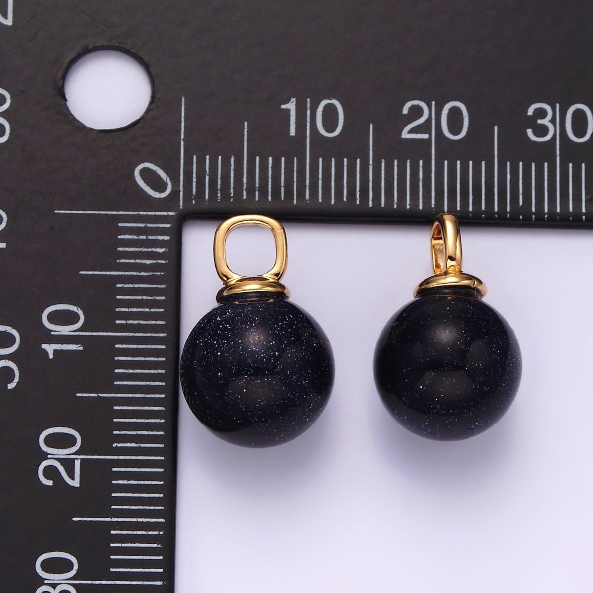 14K Gold Filled 12mm Synthetic Blue Goldstone Round Sphere Ball Pendant | N1993 - DLUXCA
