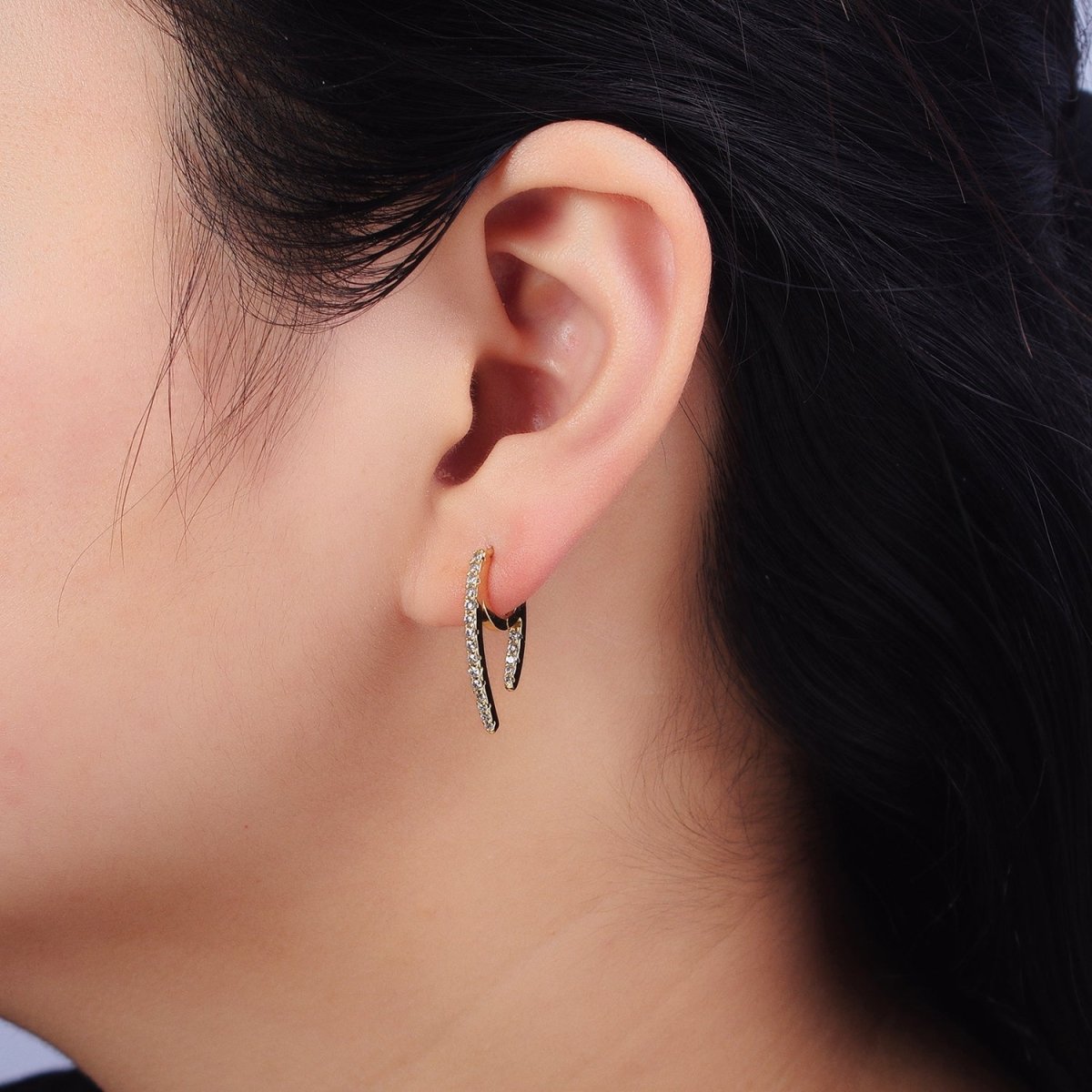 14K Gold Filled 13.5mm Geometric Claw Micro Paved CZ Huggie Earrings | AB271 - DLUXCA