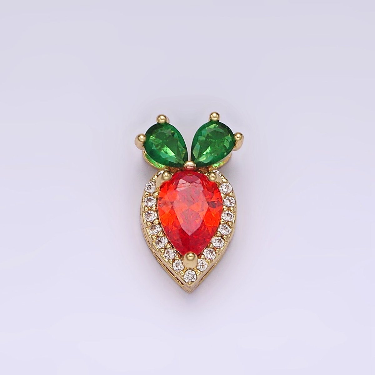 14K Gold Filled 13.5mm Orange Carrot Fruit Micro Paved CZ Pendant | N1816 - DLUXCA