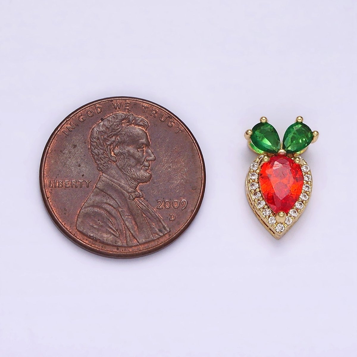 14K Gold Filled 13.5mm Orange Carrot Fruit Micro Paved CZ Pendant | N1816 - DLUXCA