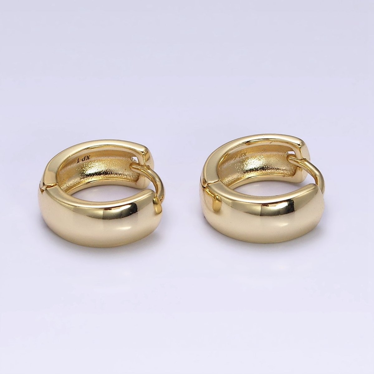 14K Gold Filled 13.5mm Wide Minimalist Huggie Hoop Earrings | AD1370 - DLUXCA