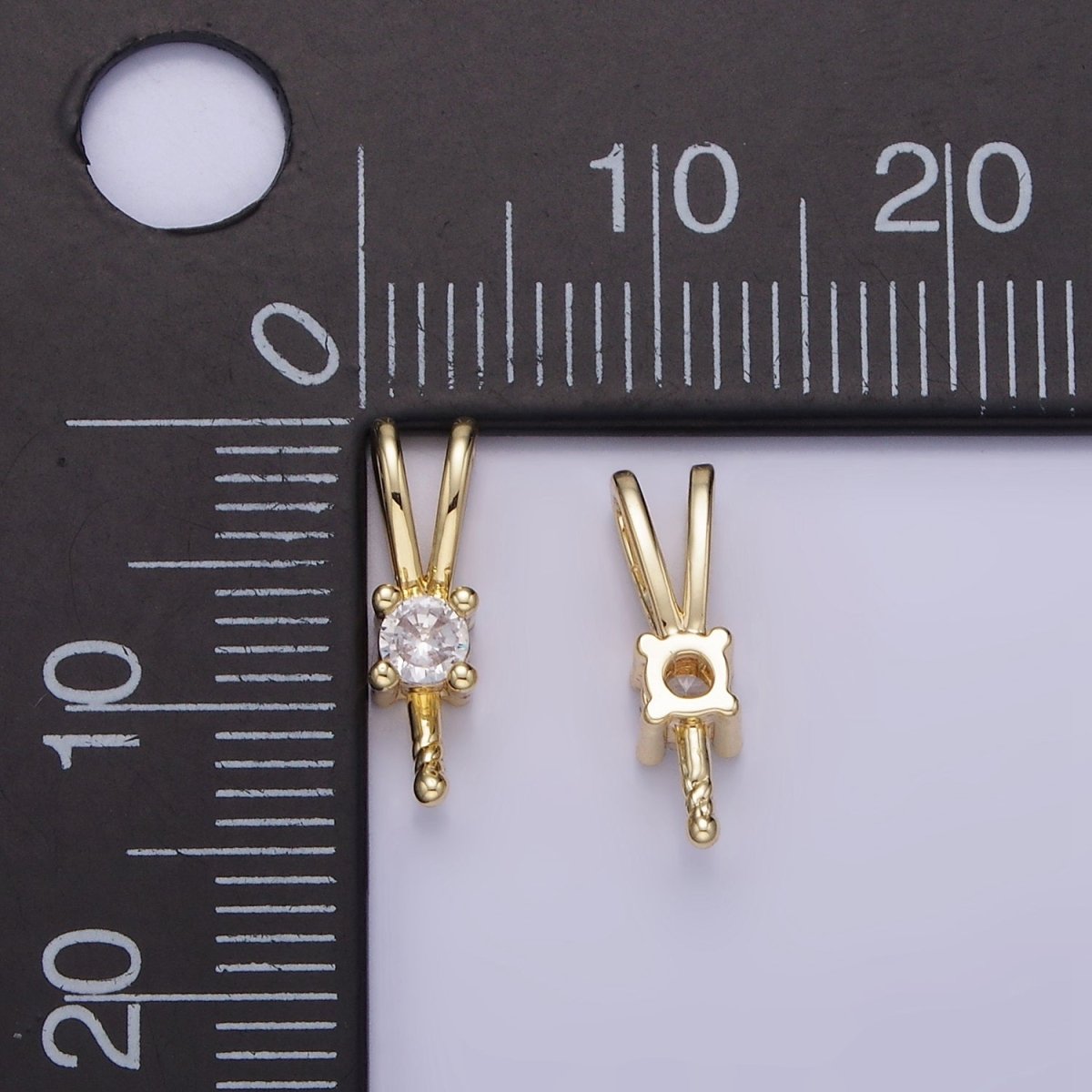 14K Gold Filled 13mm Clear CZ Drill Double Band Bail Findings Supply | Z711 - DLUXCA