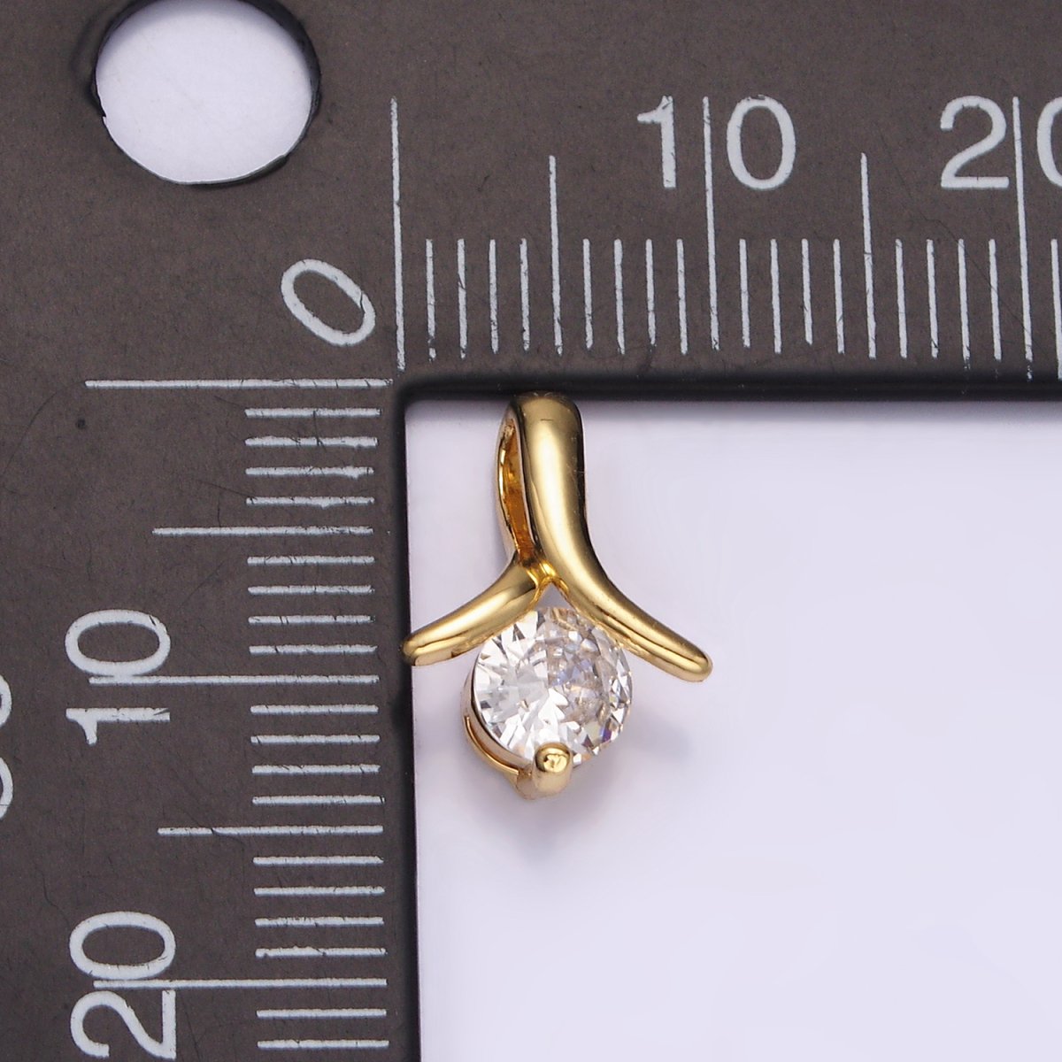 14K Gold Filled 13mm Clear Round CZ Curved Band Bail Pendant | AA726 - DLUXCA
