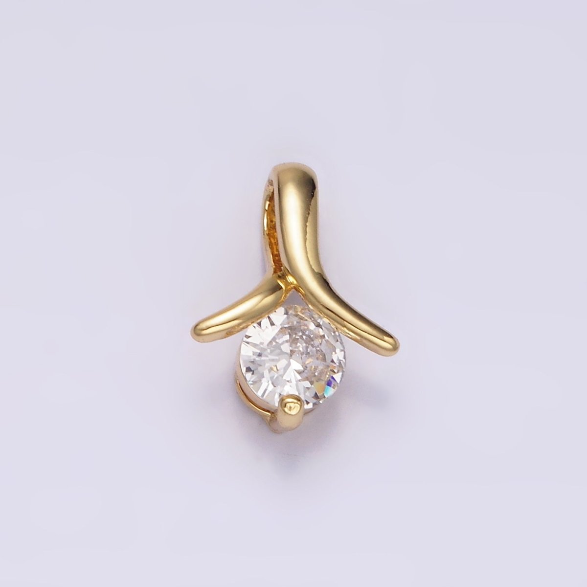 14K Gold Filled 13mm Clear Round CZ Curved Band Bail Pendant | AA726 - DLUXCA